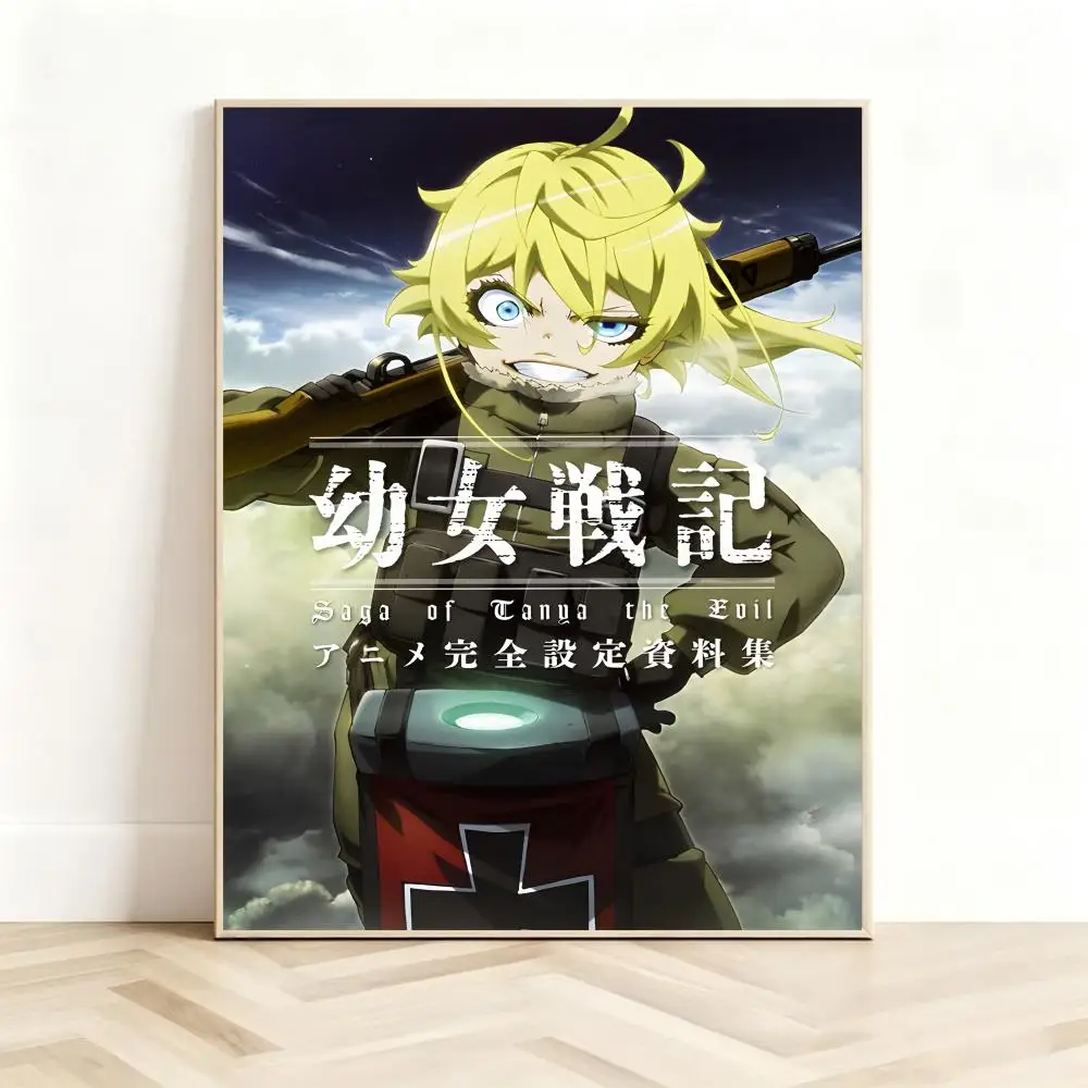Gritty Anime S-Saga of Tanya the Evil Poster Classic Self-Adhesive PP Wall Sticker for Living Room Bar Decor Gift