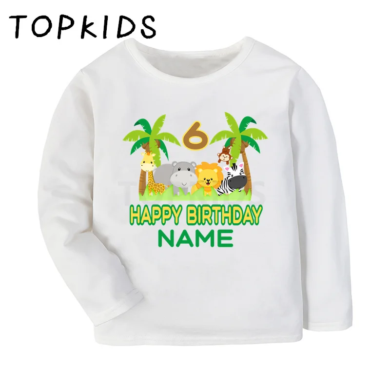 Safari Jungle Animals Lion Cartoon Boys T-shirts 1 2 3 4 5 6 7 8 9 Years Birthday Kids Clothes Baby Girls Long Sleeve T shirt