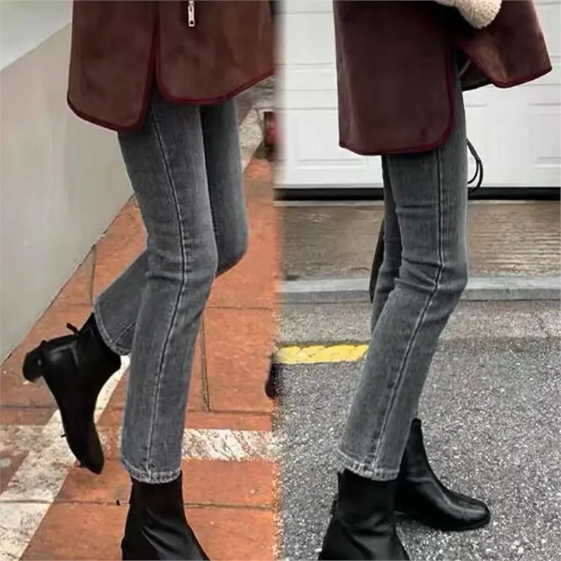 High Waist Straight Leg Jeans Women's Spring Autumn Slimming Denim Pants Nine Points High Waist Conceal Meat Ins Style