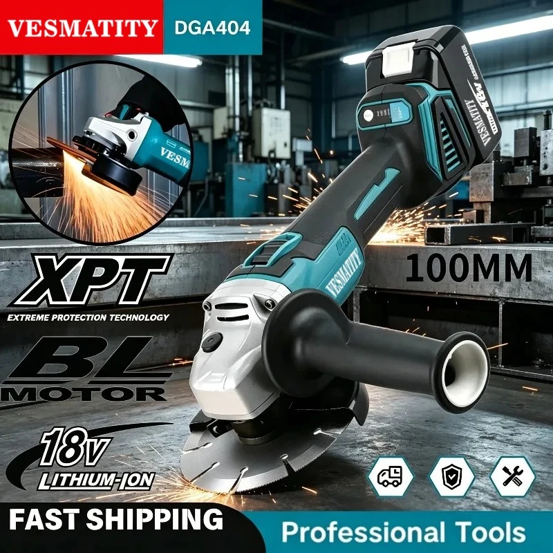 Electric 100mm DGA404 Brushless Angle Grinder Polishing Cutting Machine Cordless Angle Grinder Tool  For 18V-20VBattery