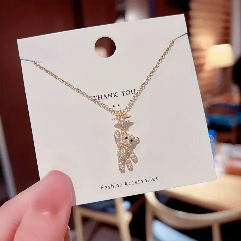 New Fashion Sparkly Cute Bear Pendant Necklaces for Women Trendy Exquisite Clavicle Chain Jewerly Girls Birthday Gift