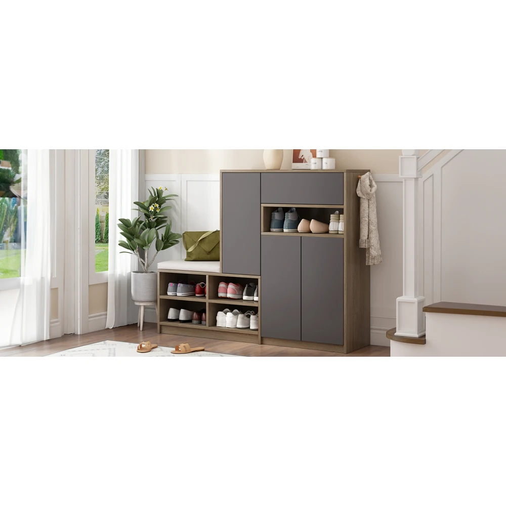 Schuhaufbewahrungsbank, Schuhschrank, Schuhregal mit gepolstertem Sitz, vielseitige Schuhaufbewahrungslösung mit Racks für den Flur – Detail 23