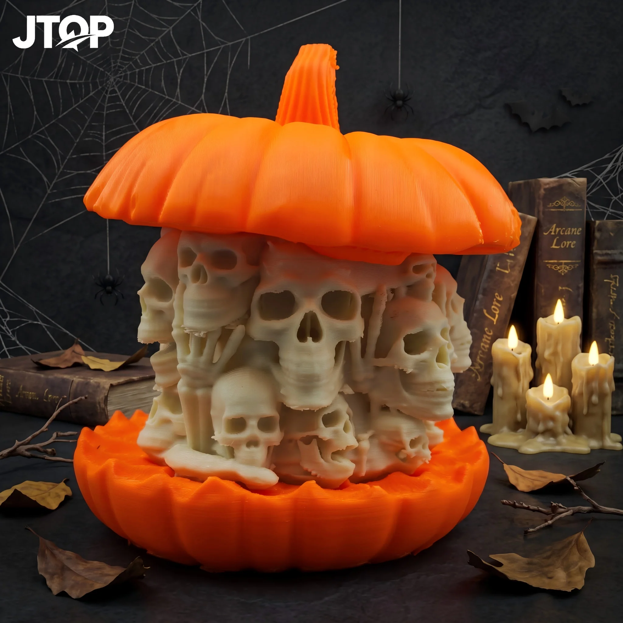 Decaying pumpkin skull statue figurine, desktop showcase indoor decorative ornament, home table soft furnishing decor, dark atmo
