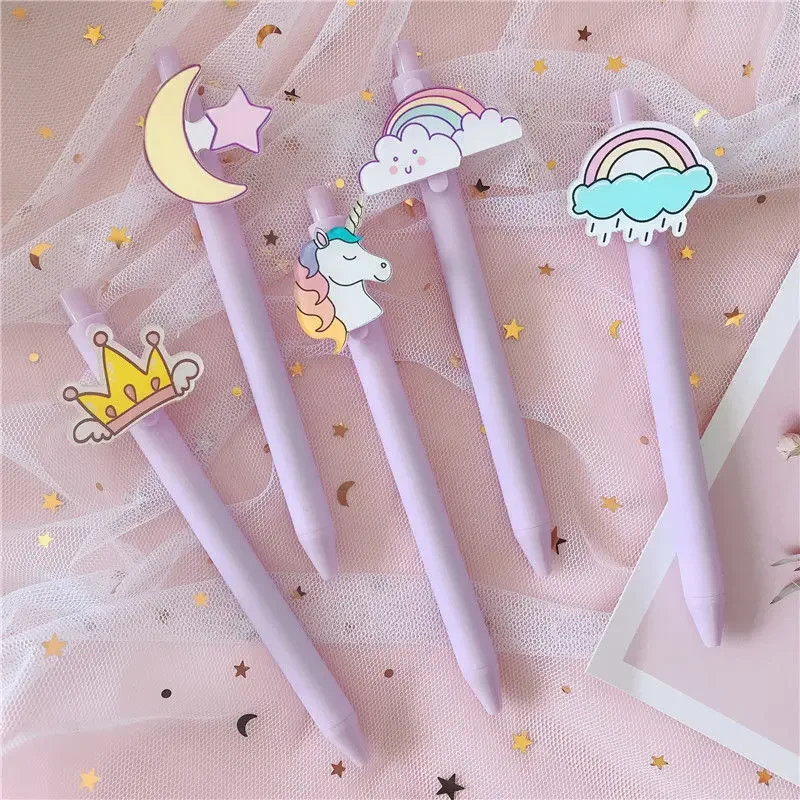 

5 шт./лот, гелевая ручка с рисунком радуги и единорога, ручка для подписи Escolar Papelaria, школьные канцелярские товары, рекламный подарок