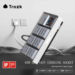 Trozk Punk power hard box 65 gaming socket anti-surge 6-bit computer power strip USB drag board