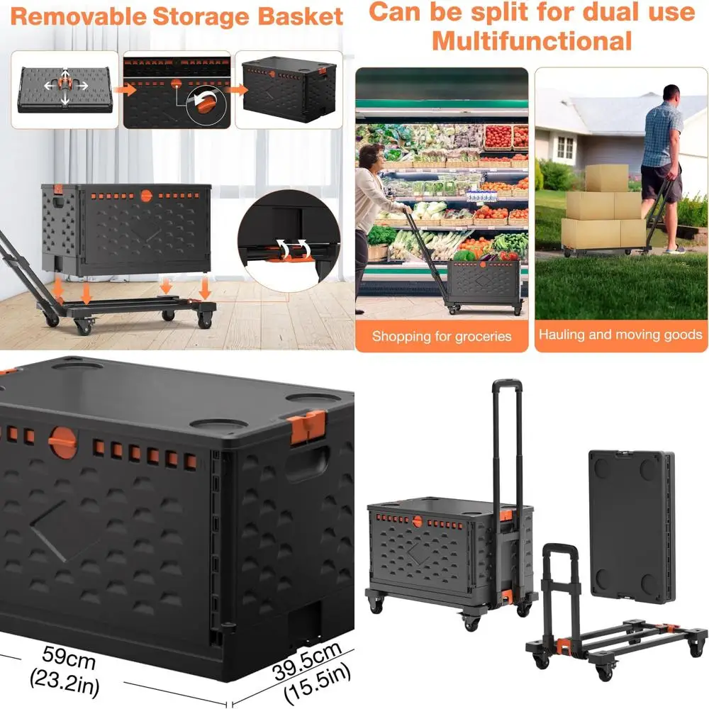 

Collapsible 2-in-1 Hand Truck Dolly with Basket, 330 lbs Capacity, Portable, Lightweight for Easy Transport and Storage, Black