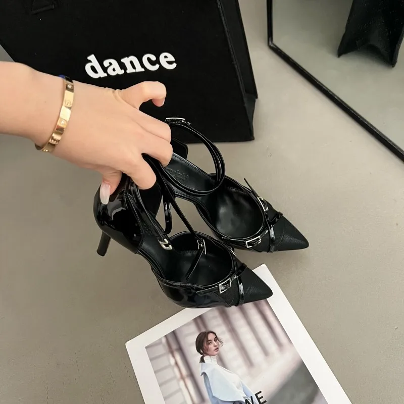 In New 2024 Fashion Buckle Sexy Ladies Pumps Shoes Pointed Toe Women Thin High Heels Sandals Shallow Luxury Female Sandals