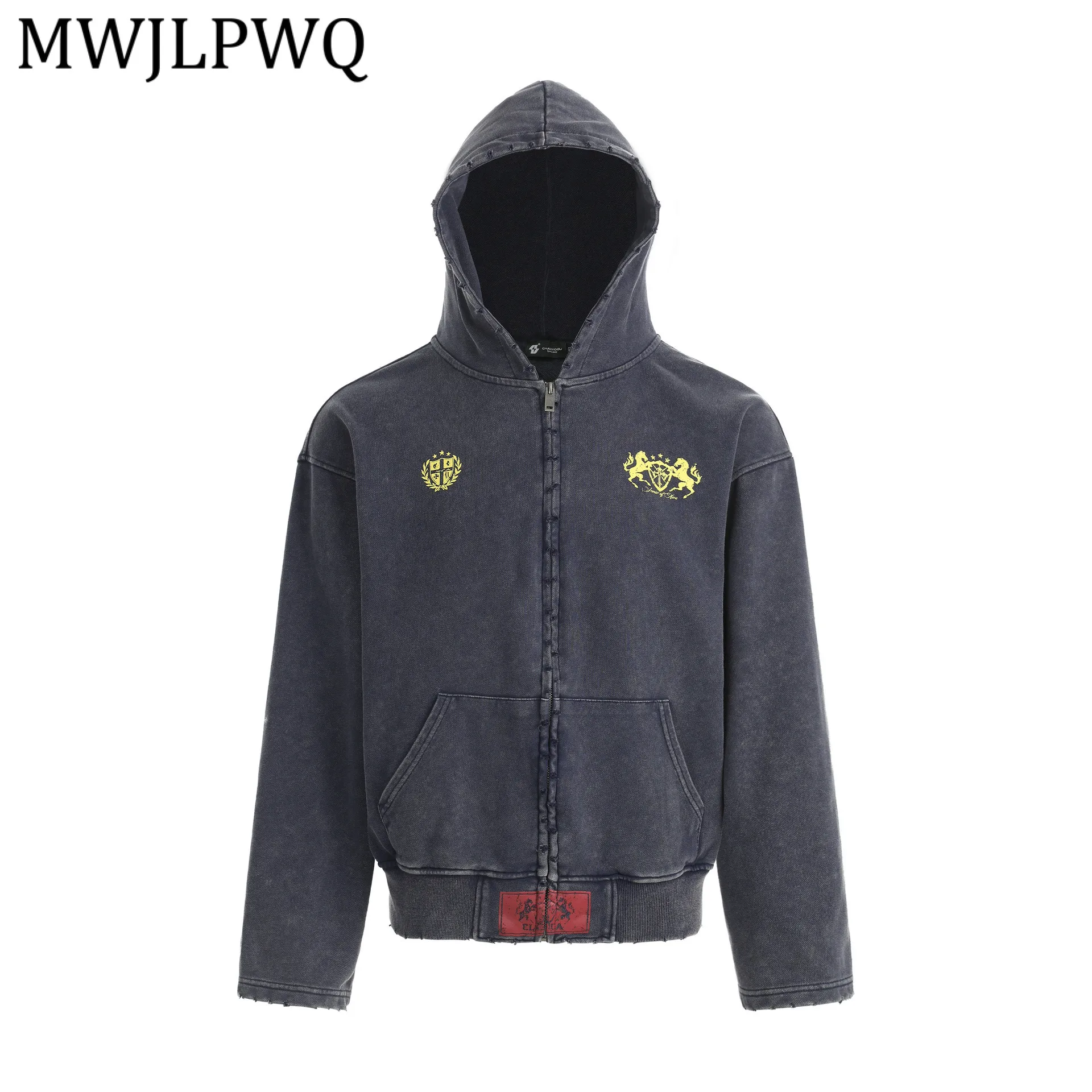 

MWJLPWQ 2026 Весенняя новинка: Ретро-толстовка унисекс с капюшоном в уличном стиле, двусторонняя, с американским принтом, повседневный топ 14523