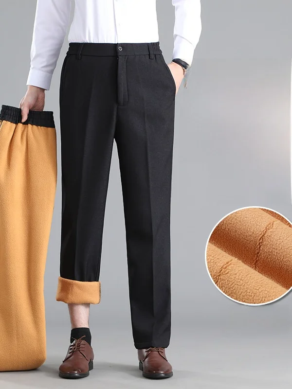 

Мужские утепленные хлопковые брюки, теплые повседневные прямые брюки для мужчин среднего возраста, для носки осенью и зимой