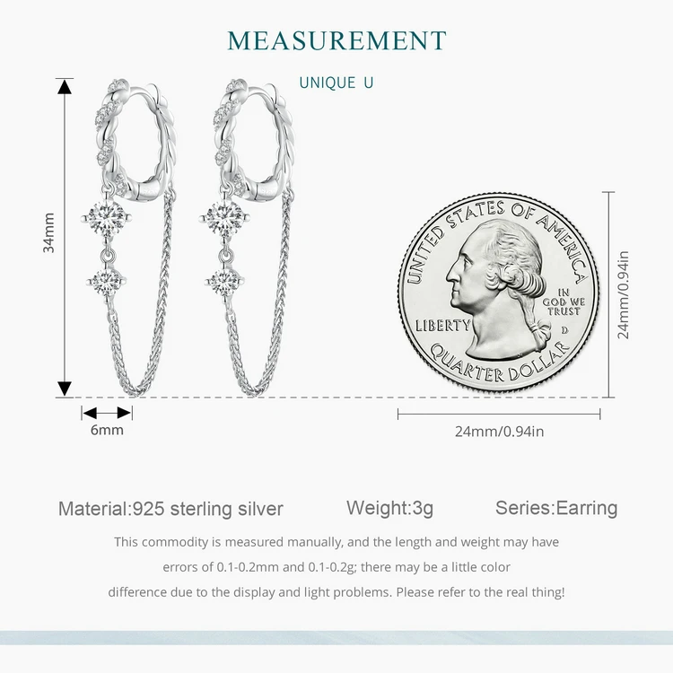 Bamoer 925 Sterling Silver Exquisite Tassel Ear Buckle for Women Crystal Tassel Pendant Hoop Earrings Anniversary Jewelry