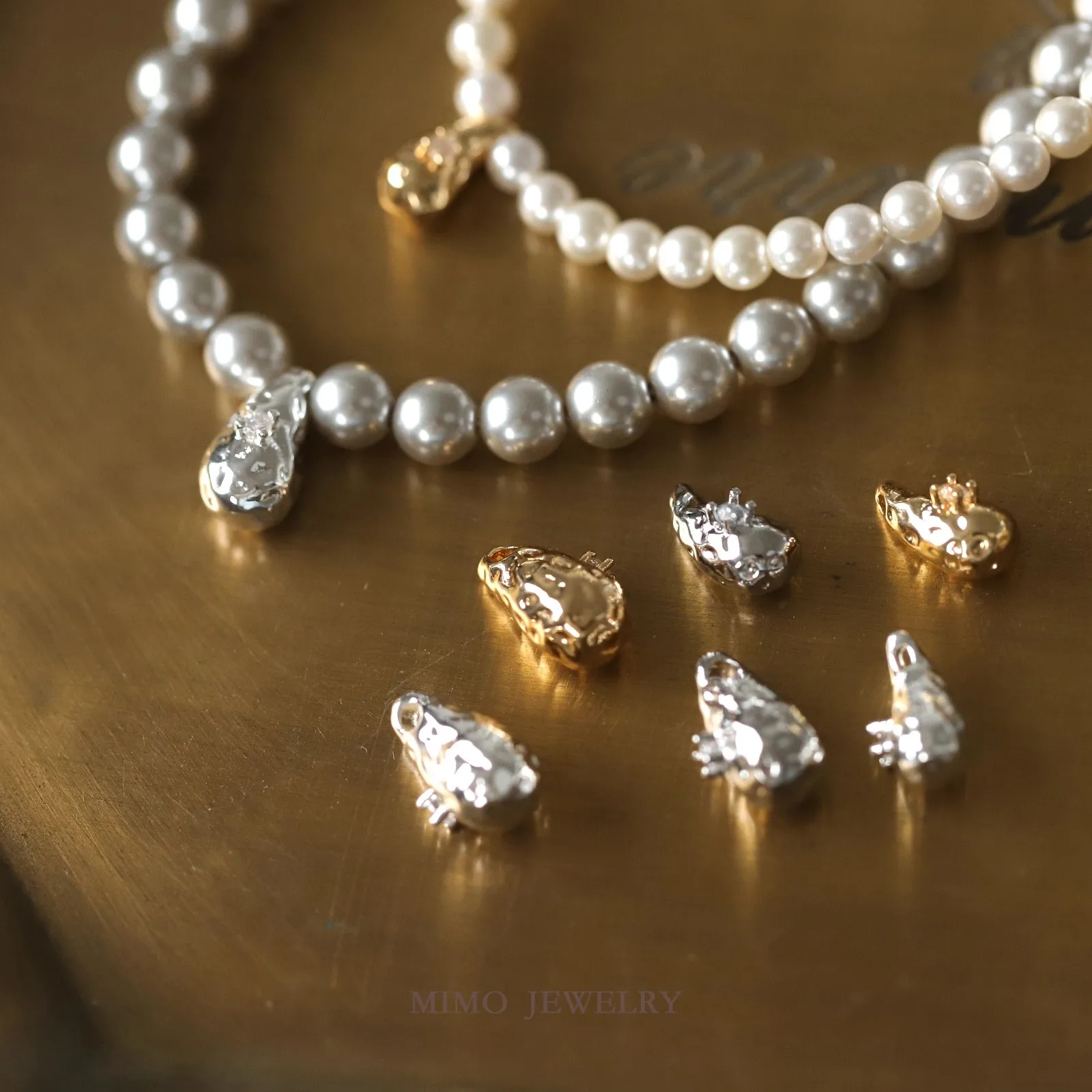Cold Ins Wind Irregular Zircon Water Droplet Bead Charms Pendant Supplies DIY Hand Brass Gold Plated Accessories