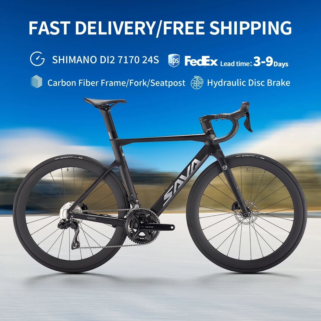 SAVA R7 Full Carbon Road Bike 700C, Carbon Frame Integrated Handlebar & Fork, Shimano 105 Di2 R7170 2×12 Speed Electronic Groupset, UCI CE Certified Lightweight Racing Road Bicycle For Adults