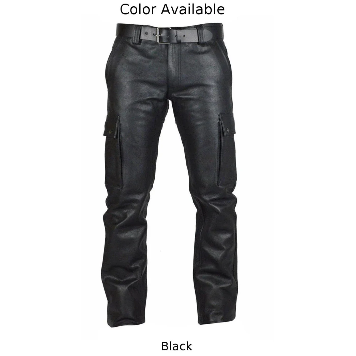 Men Punk PU Leather Straight Pants Slim Fit Motorcycle Trousers Handsome Male Treedy Streetwear Casual Cargo Pants With Pocket