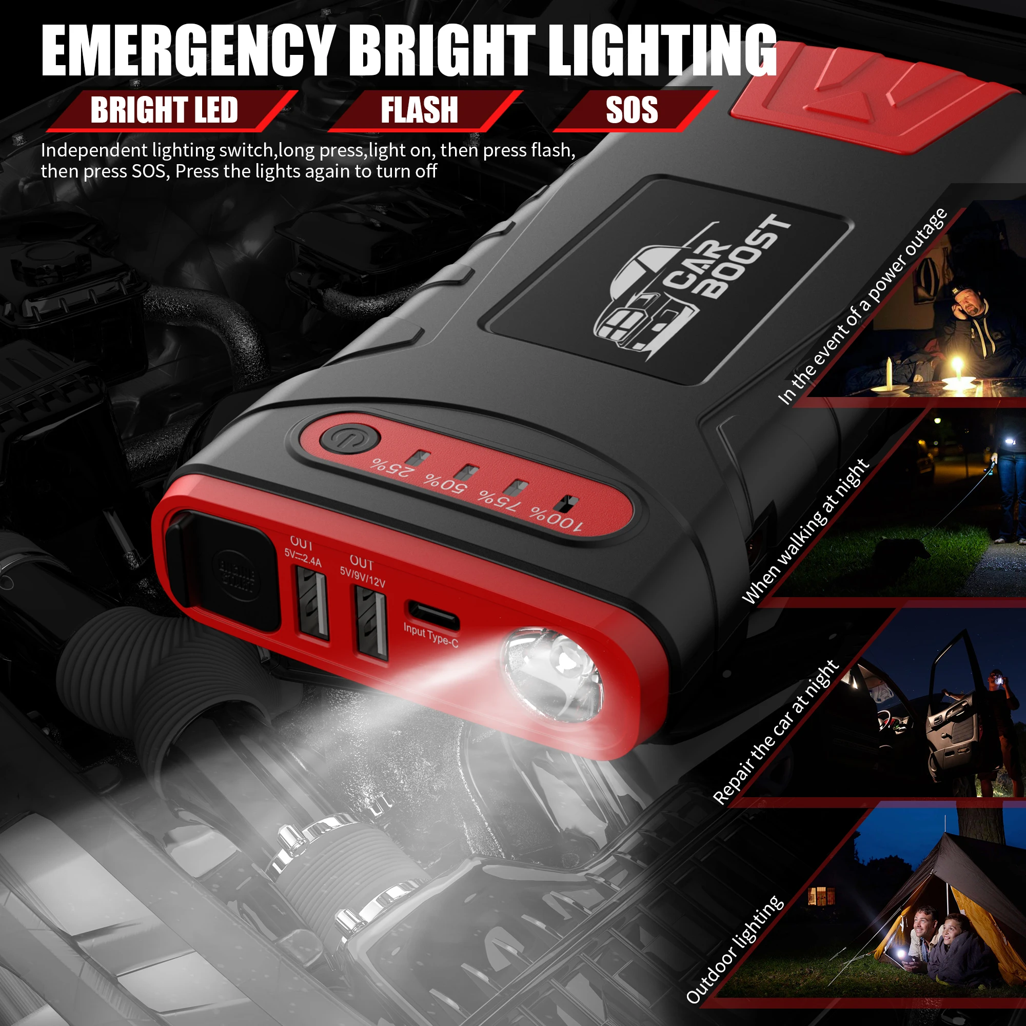 Gilgle 4000A Portable Car Jump Start 24000mAh Dual Usb Battery Jump Starter Car Jump Starter Power Bank