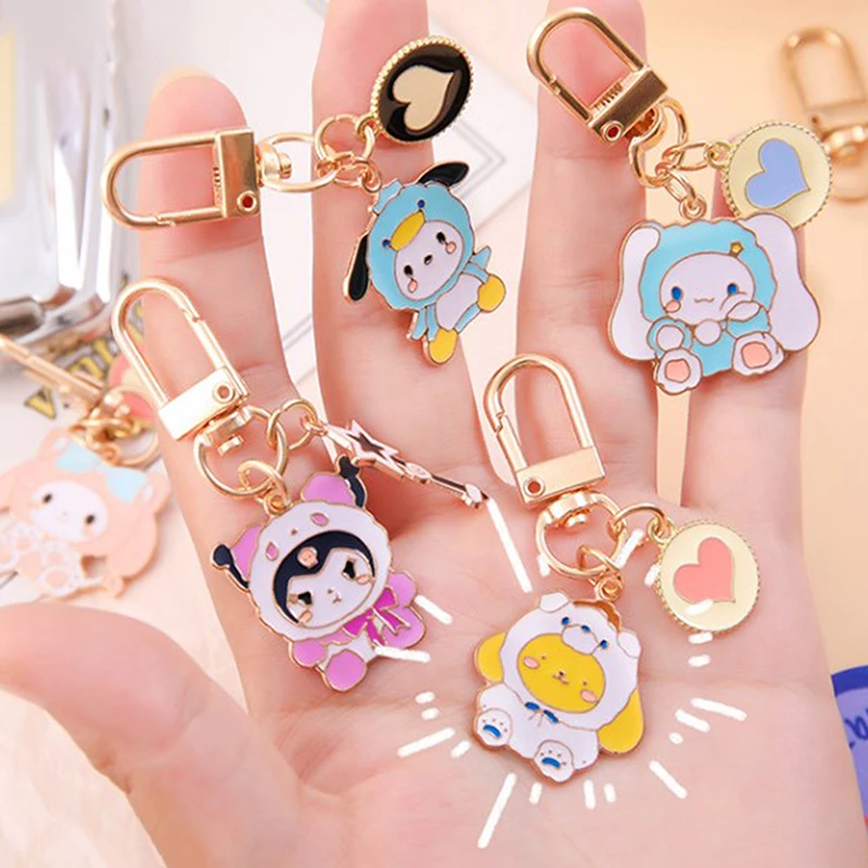 Sanrio Alloy Cartoon Keyring, Figuras Anime, melodia, Kuromi, Cinnamoroll, doce bonito Keychain, encantos saco, pingente, chaveiro do carro