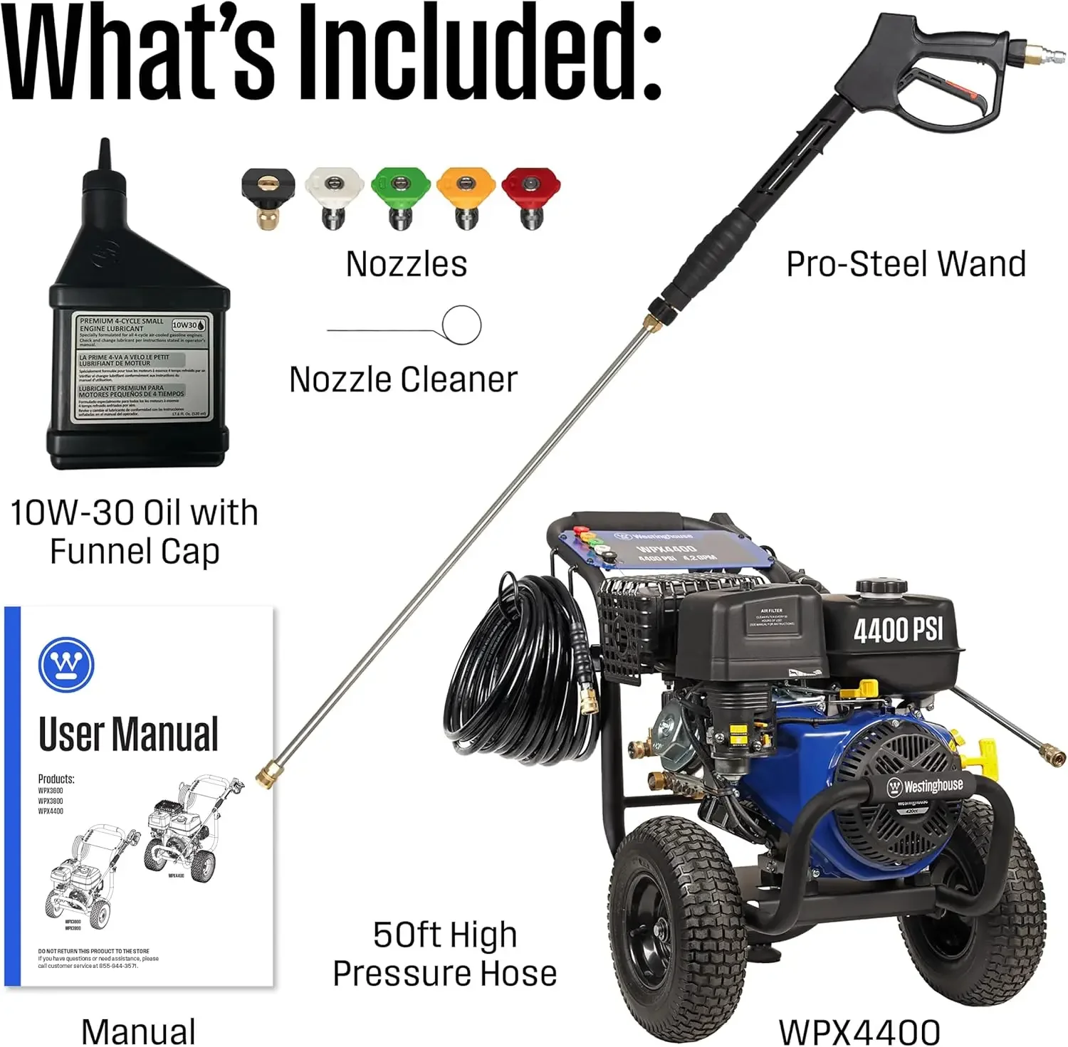 WPX4400 Gas Pressure Washer, 4400 PSI and 4.2 Max GPM, Spray Gun and Wand, 5 Nozzle Set, for Cars/Fences/Driveways/