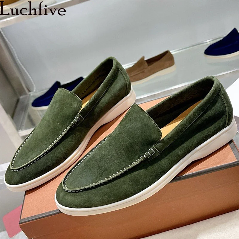 

Hot Sale Multicolor Slip-on Loafers Flat Shoes Woman Real Suede Round Toe Casual Walk Shoes Runway Formal Suit Flat Shoes Men