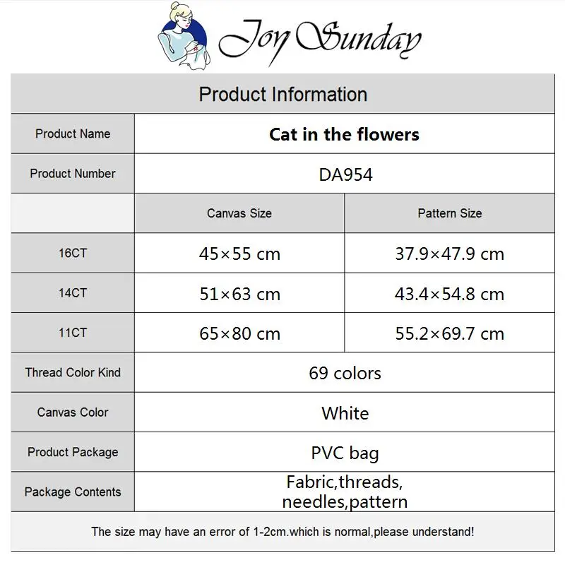 Joy Sunday haftowany obraz kot w kwiatach zestaw do szycia krzyżowy DMC płótno z nadrukiem DIY malownicze ręcznie robione dekoracje do domu