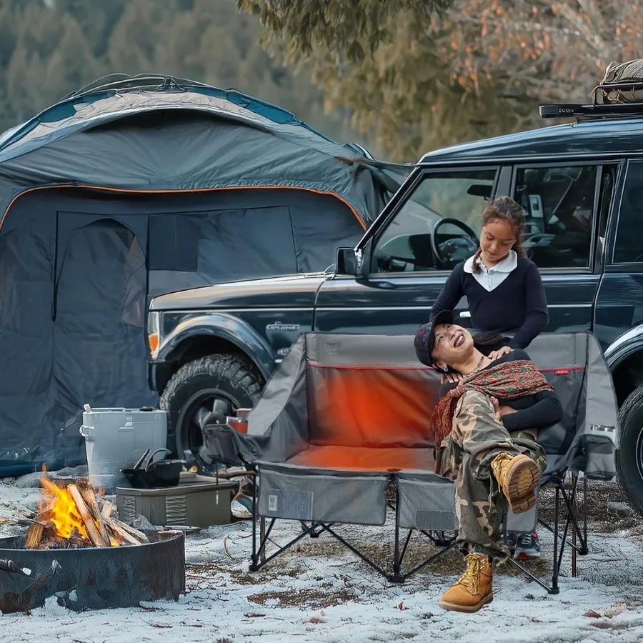 كرسي تخييم مزدوج ساخن بوزن 700 رطل، أريكة تخييم قابلة للطي للاستخدام الخارجي عالي التحمل مع راحة ومتانة معززة، مثالية للخارج