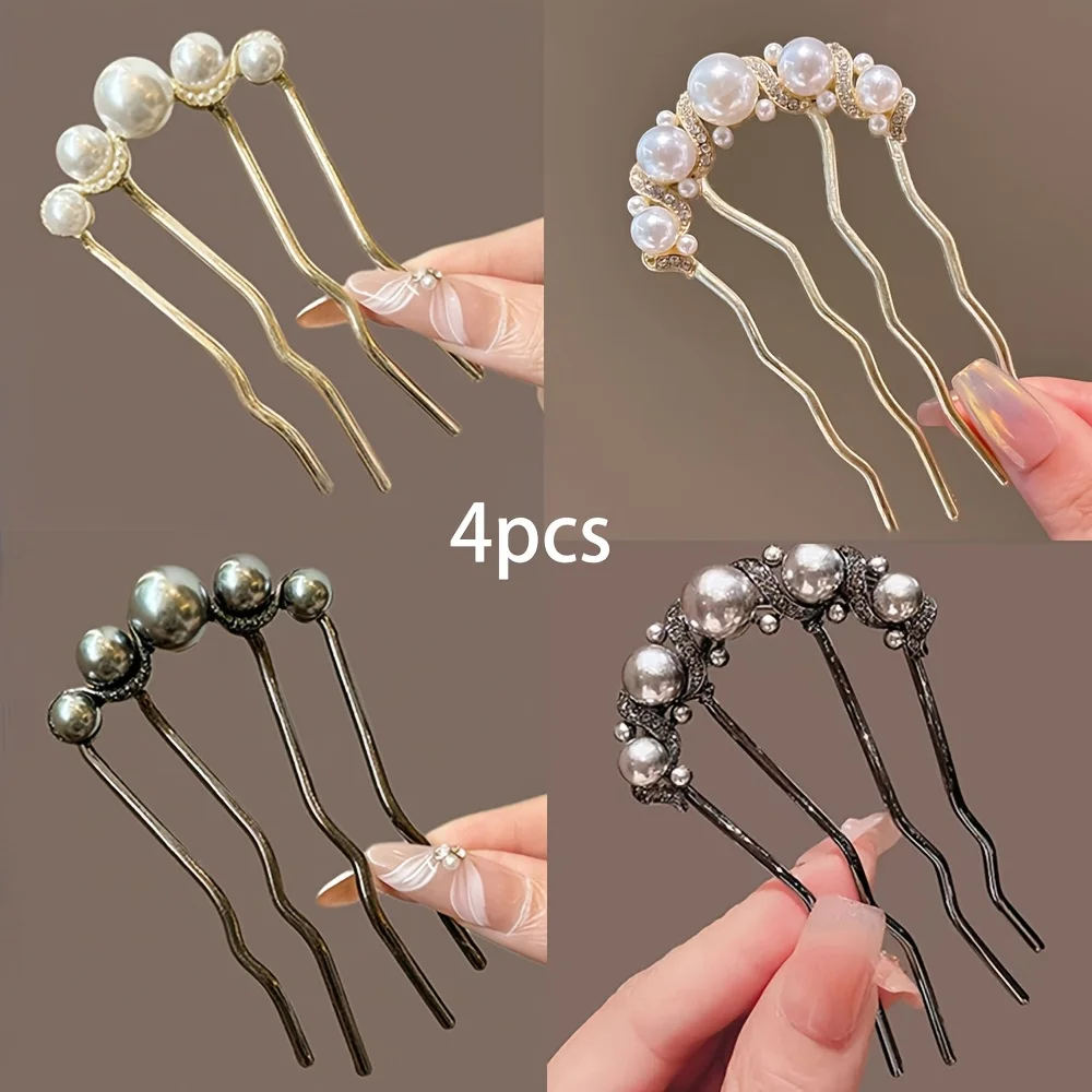

1/4 pcs U-shaped side comb, designed for women's bun, new Chinese bun head antique hairpin, suitable for daily wear and gifts