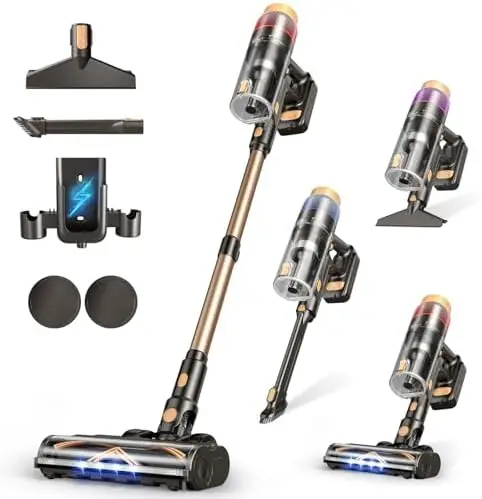 580W Cordless Vacuum Cleaner – 48KPA, 70-Min Runtime, Touch Screen, Wall Mount, Pet Hair & All Floors