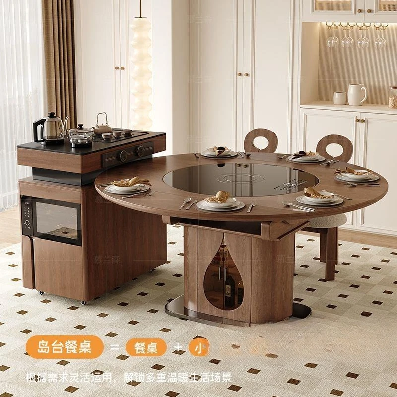 Shimadai rock slab tea table dining table integrated detachable light luxury with warm vegetables induction cooker turntable
