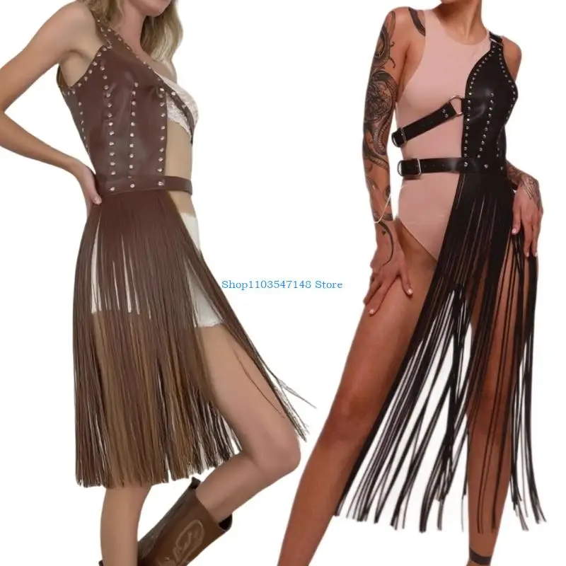 

P88B Elegant Stretchy Waist Cincher Belt With Tassels Design Soft PU Leather Suspender Belt For Women Cosplay Event Gathering