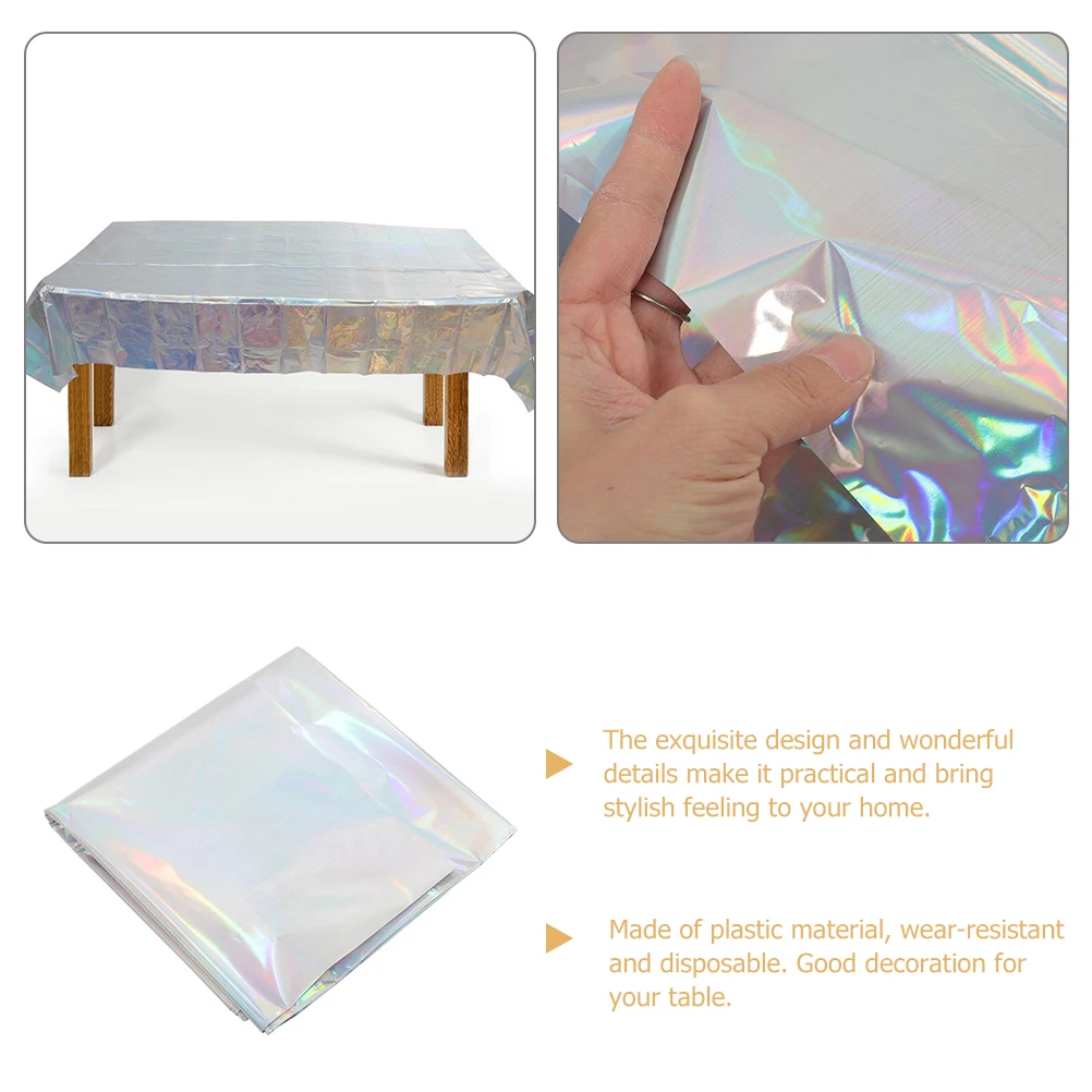 

3Pcs Rainbow Iridescent Plastic Disposable Rectangle Tablecloths for Party Wedding Birthday Disposable Lightweight Table Covers
