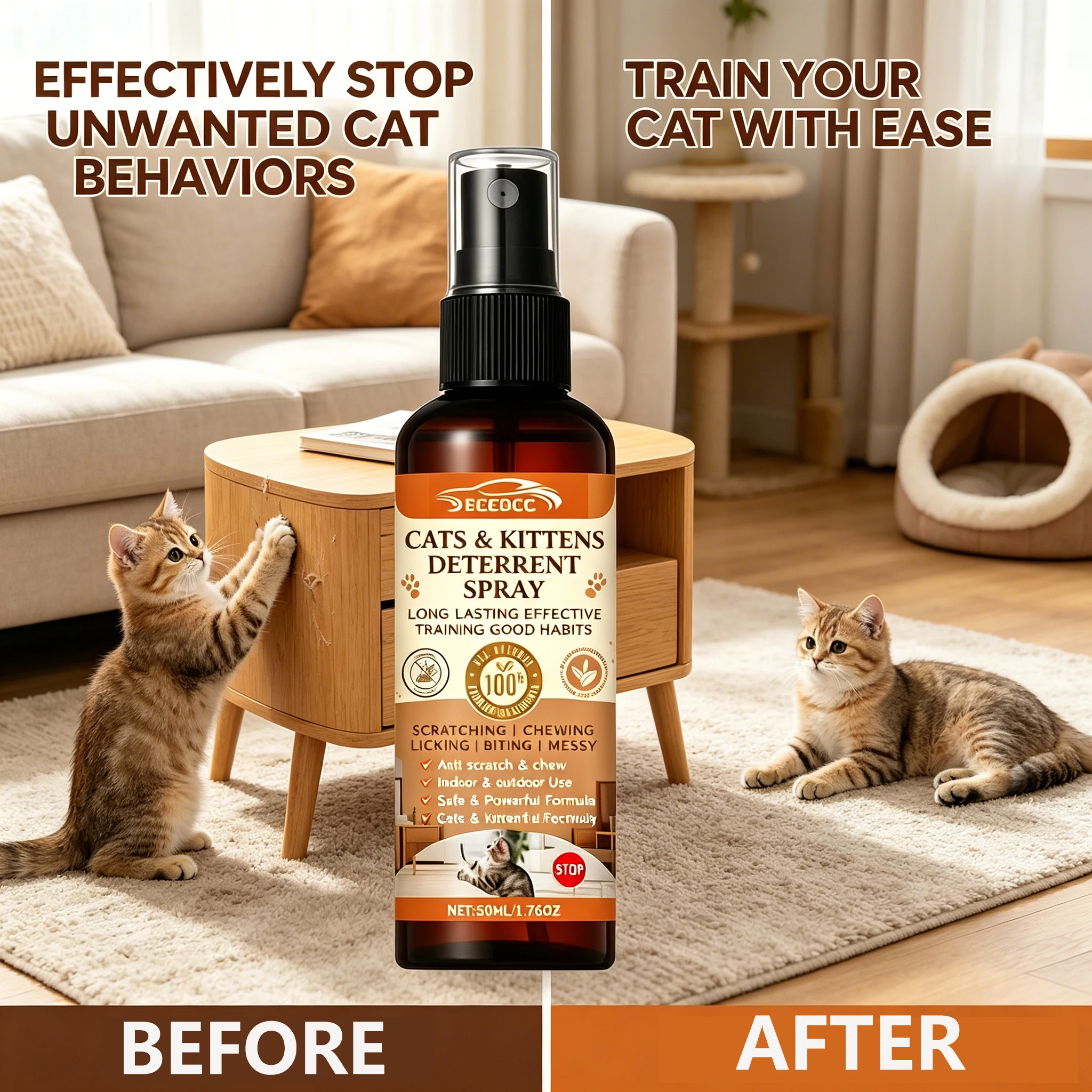 No Scratch Cat Spray Deterrent for Furniture Safe Training Spray to Keep Cats Off Counters Plants Sofa