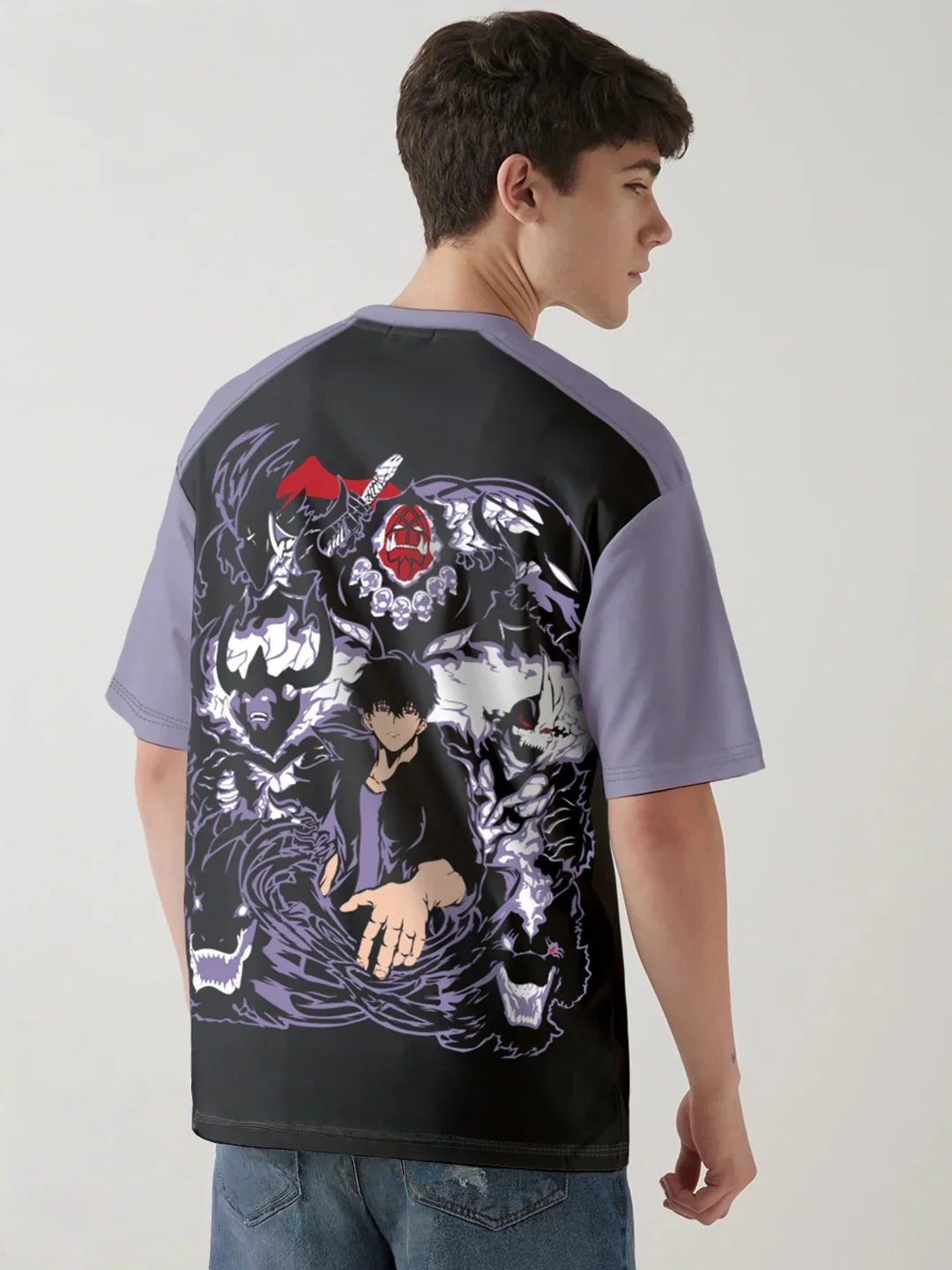 2025 تي شيرت Shadow Monarch فضفاض مطبوع بأكمام قصيرة للرجال والنساء، تي شيرت عصري على الطراز الكوري للصيف الجديد