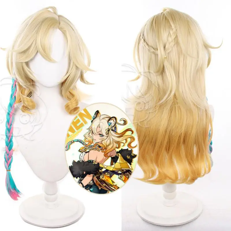 Anime Genshin Impact Xilonen Cosplay-Perücken, Cosplay-Kostüme, Kopfbedeckung, 70 cm lange, simulierende, dick gefärbte, bauschige Langhaarperücken – Detail 1