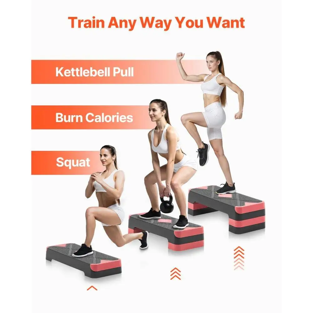 منصة خطوة للتمرين الهوائي قابلة للتعديل مع 4 رافعات حمراء لمعدات اللياقة البدنية للتمرين المنزلي