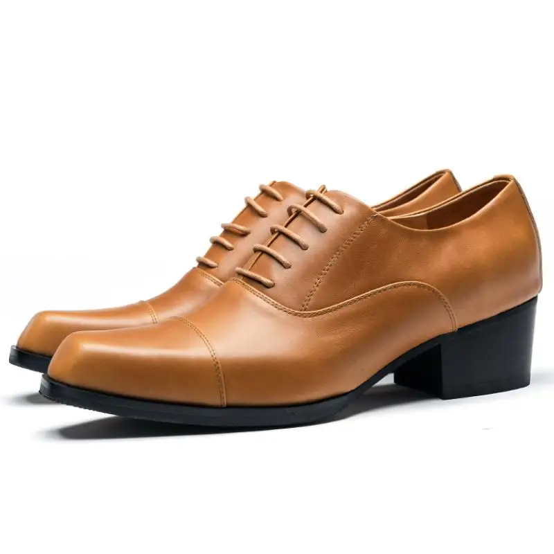 

2023 Square Toe Genuine Leather Height Increase Men Shoes Oxfords Business Work Dress Shoes Mens Heels Wedding Shoes Black Brown