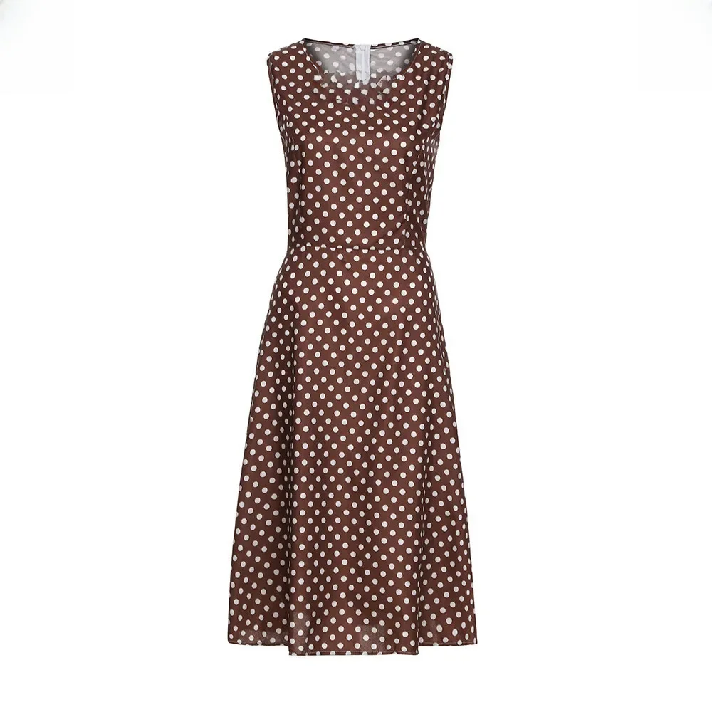 Vintage Women's Summer Dress Sleeveless Large Swing Printed Polka Dot Dress Women's Clothing