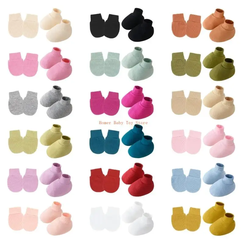 

J0PF 1 Set Baby Gloves and Socks Set with Thickened Fingertip Feature 0-6 Months Unisex Clothing Accessory Breathable