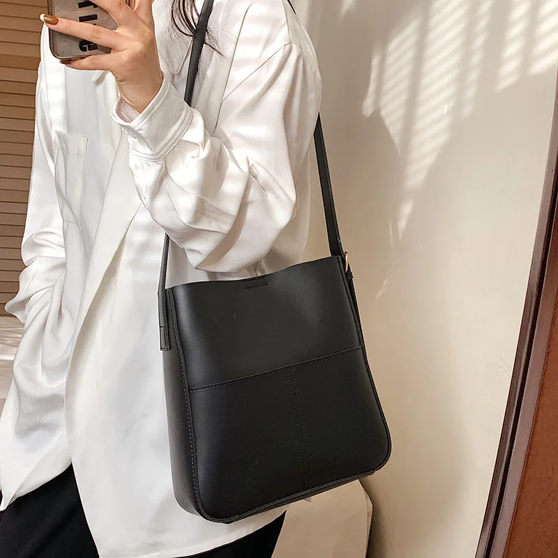 Designer Pu Leather Women Handbags Shoulder Bag Fashion Ladies Small Bucket Crossbody Bags for Women Casual Female Messenger Bag