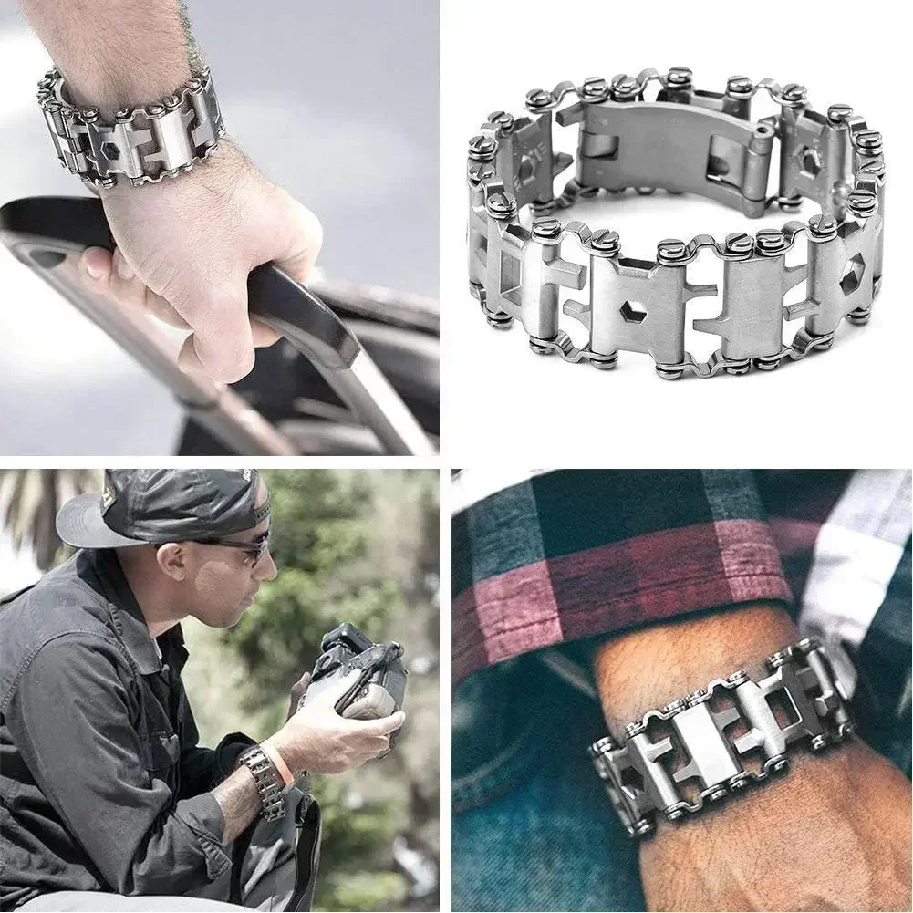 High Quality Multifunctional Stainless Steel Bracelet Men's Outdoor Tool Bracelet 29 in 1 Bracelet Emergency Multitool