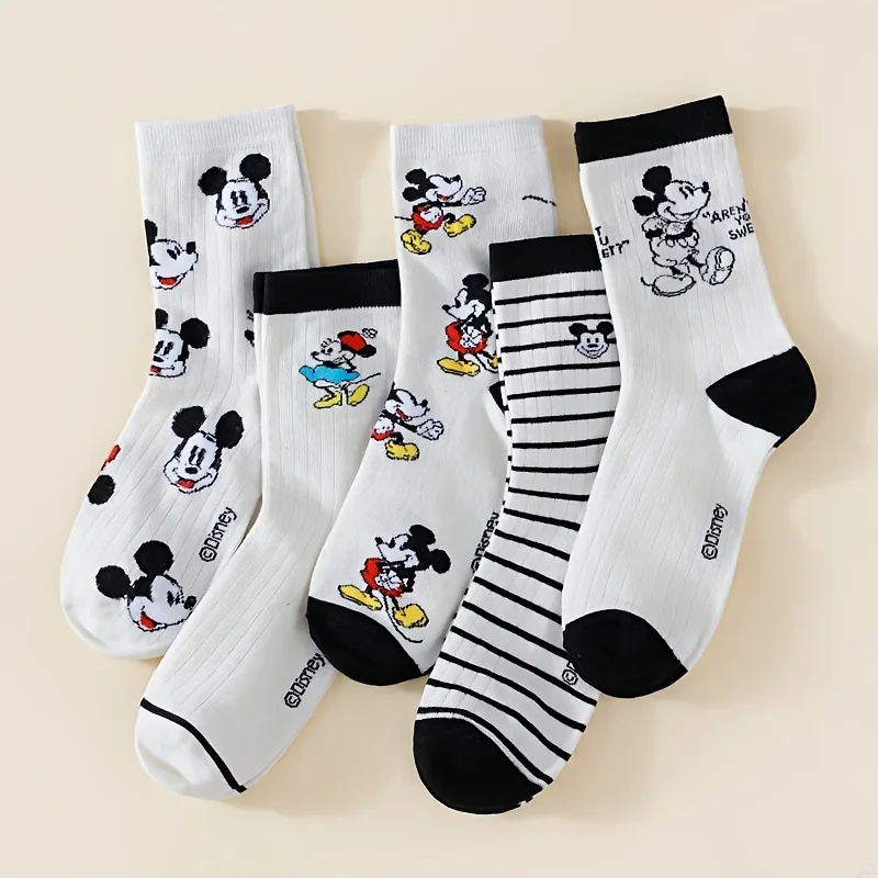 

5 Pairs New Disney Mickey Mouse Boys Gilrs Socks Anime Cartoon Four Seasons Socks Kawaii Mickey Mouse Mid-Calf Socks Gift