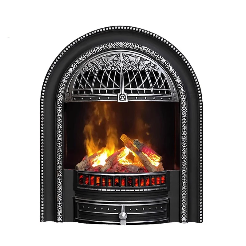 European-Style Modern Electric Fireplace with Faux Steel Material Curved Design Remote Control Provides Warmth Aesthetic Viewing