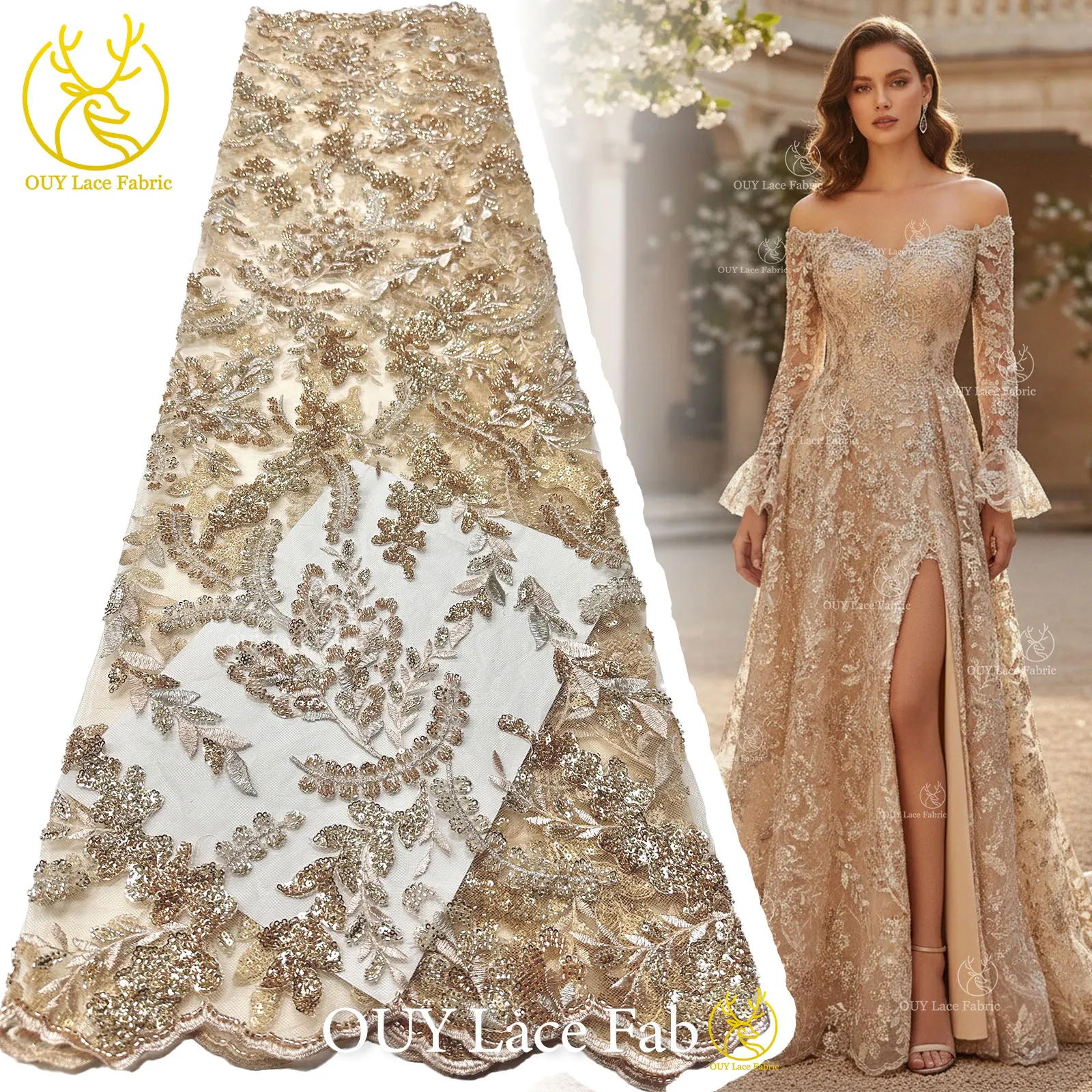 

Luxury African Beaded Embroidery Lace Fabric 2026 High Quality Nigerian French Sequins Lace For Women Party Dress DIY Sewing