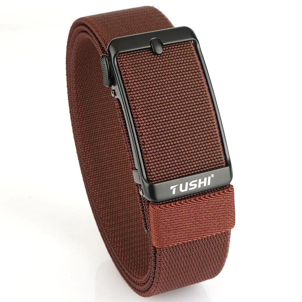 TUSHI New Elastic Belt For Men Automatic buckle Alloy Quick Release Strong Outdoor Casual Belt Tight Nylon Stretch Waistband