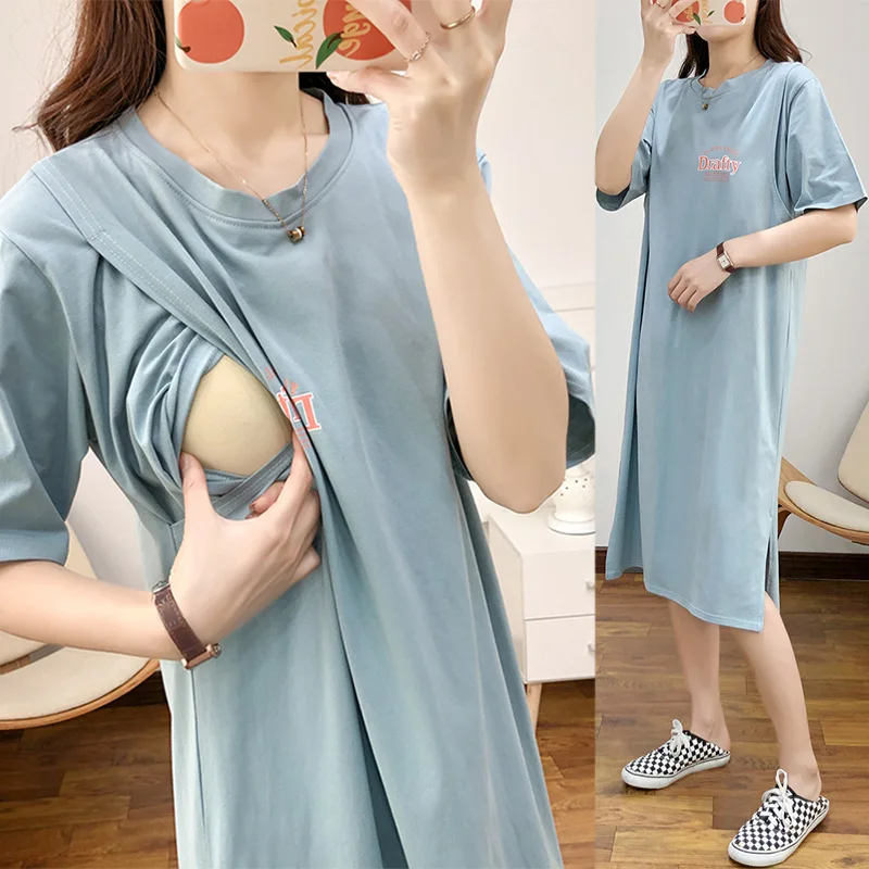 

Breastfeeding Dress Home Clothes For Women Summer New Maternity Nursing Dresses Pregnant Loose Casual Feeding Clothing Pregnancy