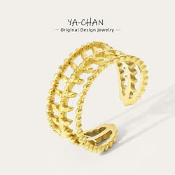 YACHAN Stainless Steel Gold Plated Rings for Women Adjustable Opening Simple Three Floors Leaves Ring  Trendy Jewelry