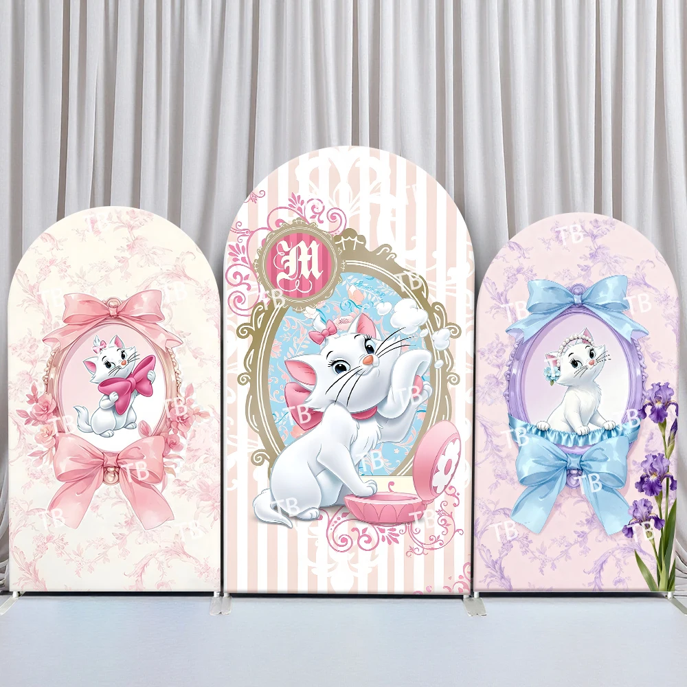 

Disney Marie The Cat Arch Backdrop Cover Sweet Bow Vanity Mirror Floral Retro for Birthday Party Photo Booth Props