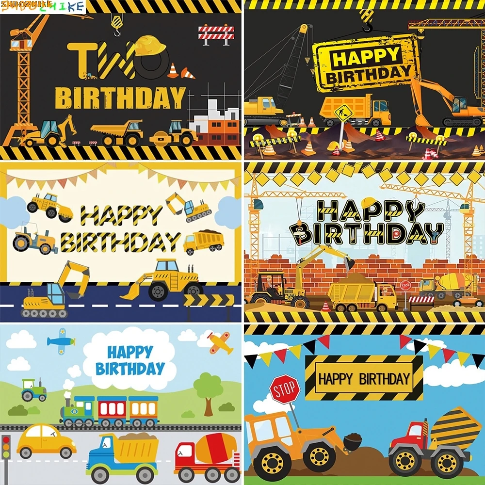 

Construction Birthday Party Background Kit Foil Balloons Construction Bulldozer Kids Garbage Truck Photography Backdrops GJ-01