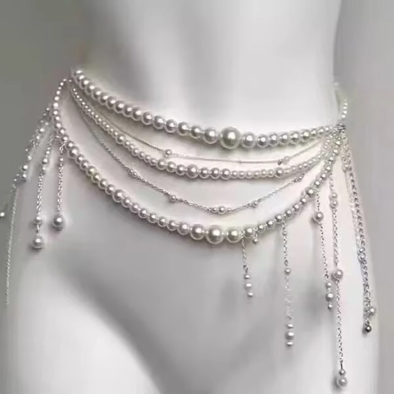 

Fashion Fairy Multi-layer Tassel Flower Pearl Bead Waist Chain Personality Dress Decorative Belt Sweet Party Waist Accessories