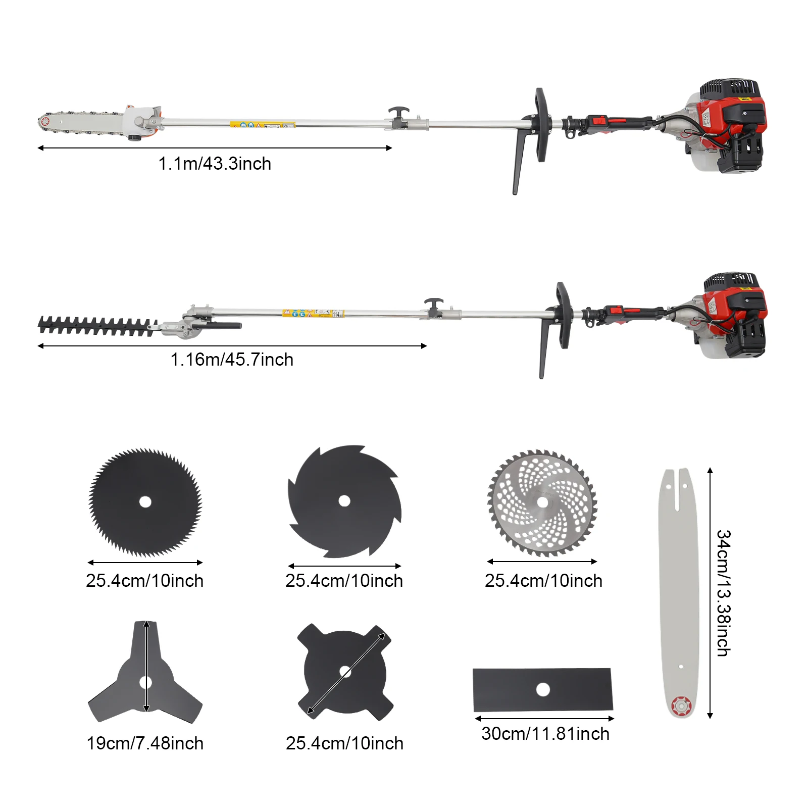 52CC 2-Stroke Gas Multi-Trimmer, 10-in-1 Weed Edger W/ 0.9Qt Tank Load Detachable Gasoline Power Lawn Aluminum Brush Cutter