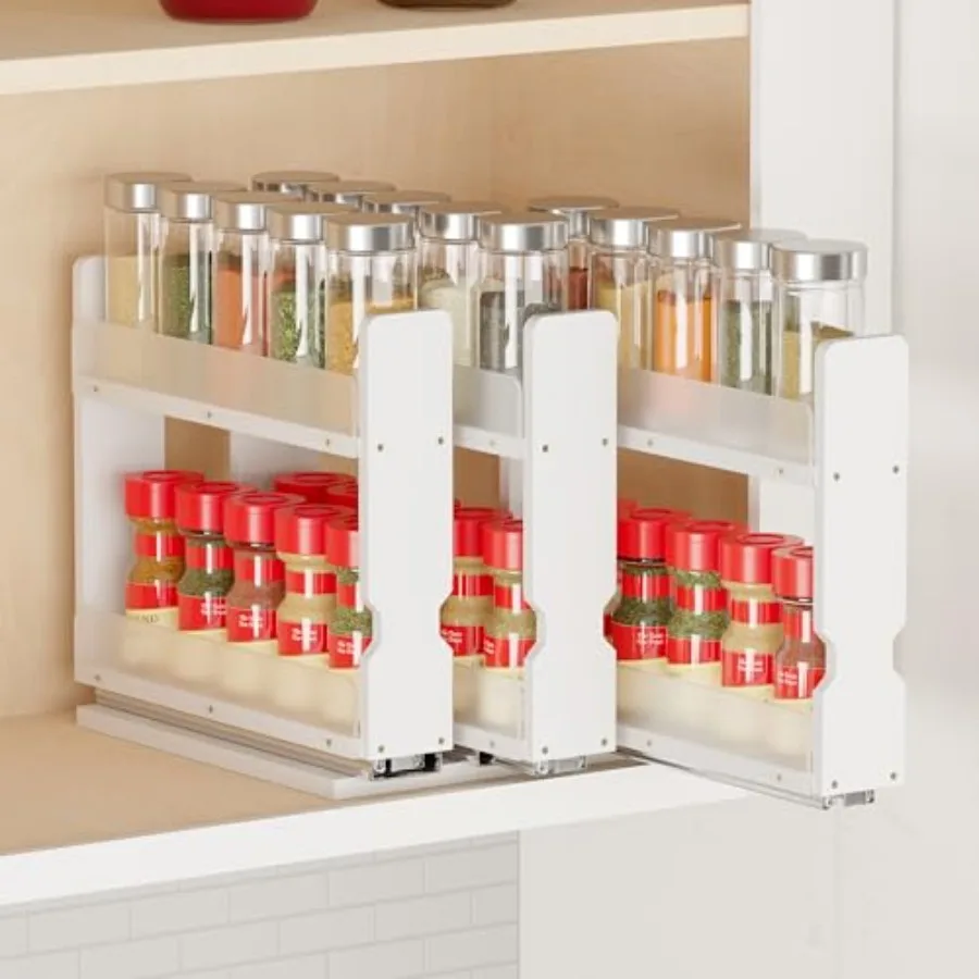 

Bamboo Pull Out Spice Rack Organizer for Cabinet, Heavy Duty Slide Out Seasoning Kitchen Pantry Sliding Vertical Organization,