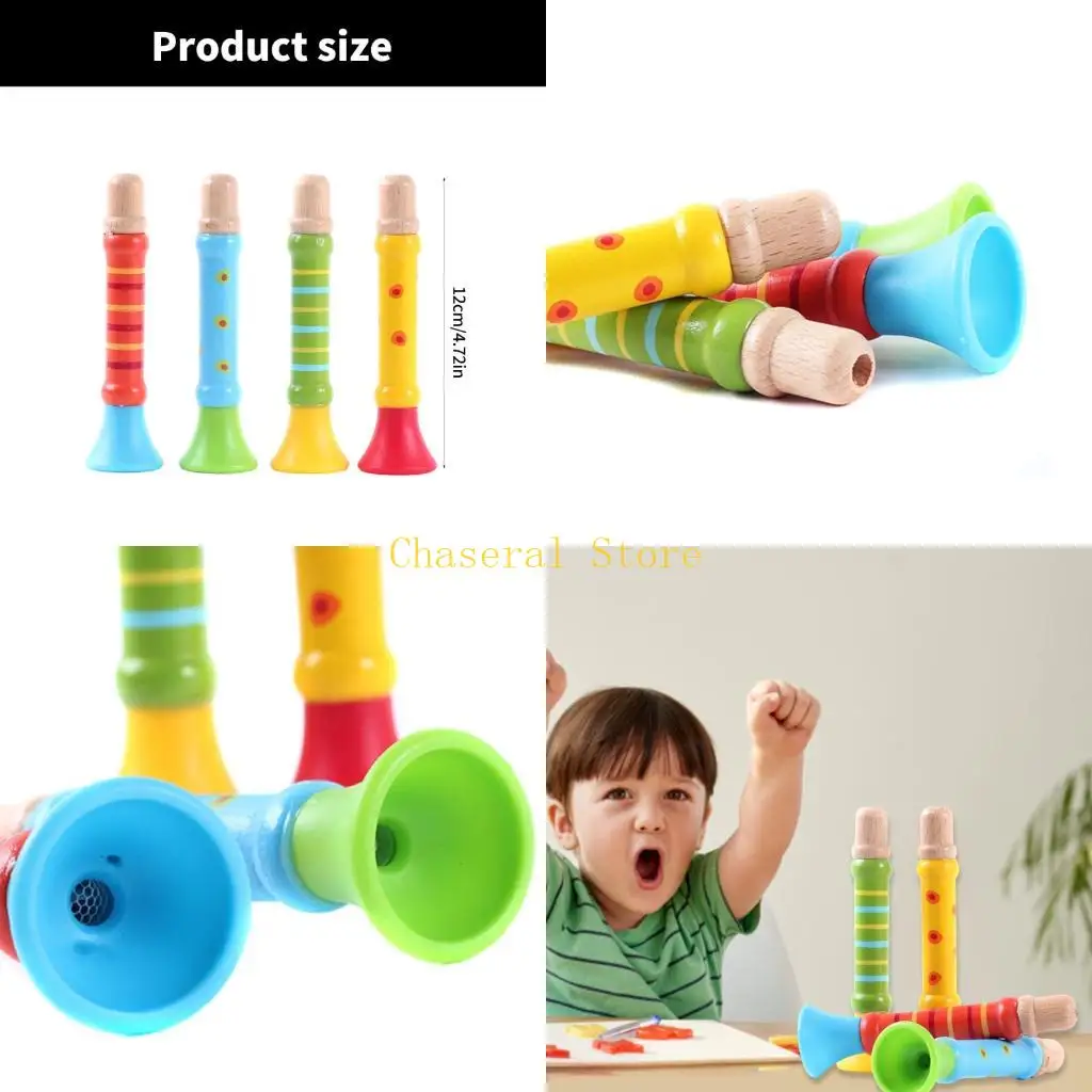 

E7CE Musical Wooden Trumpet Instrument Toddler Toy For Auditory Training Creative Play Random Color