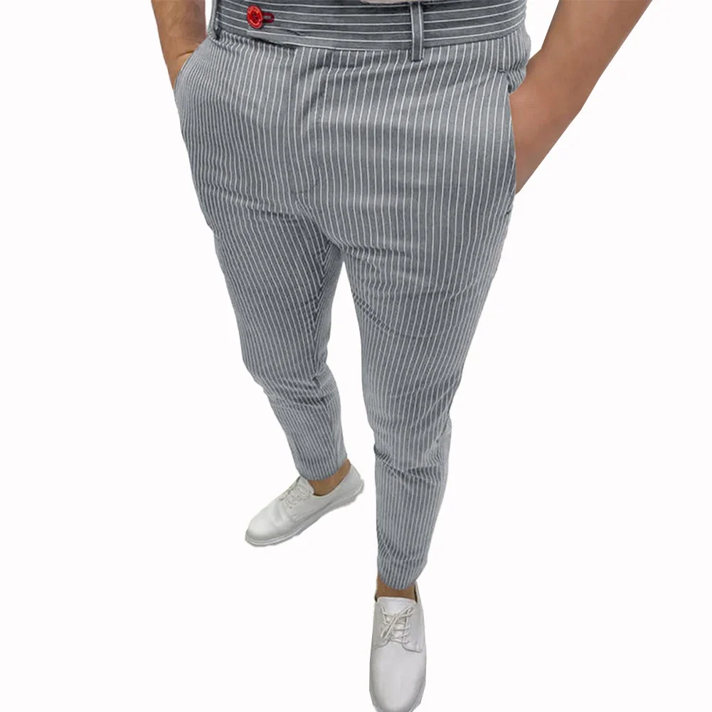 For Men Pants Skinny Stripe Business Casual Elegant Fashion Long Trousers Polyester Regular Affordable Brand New